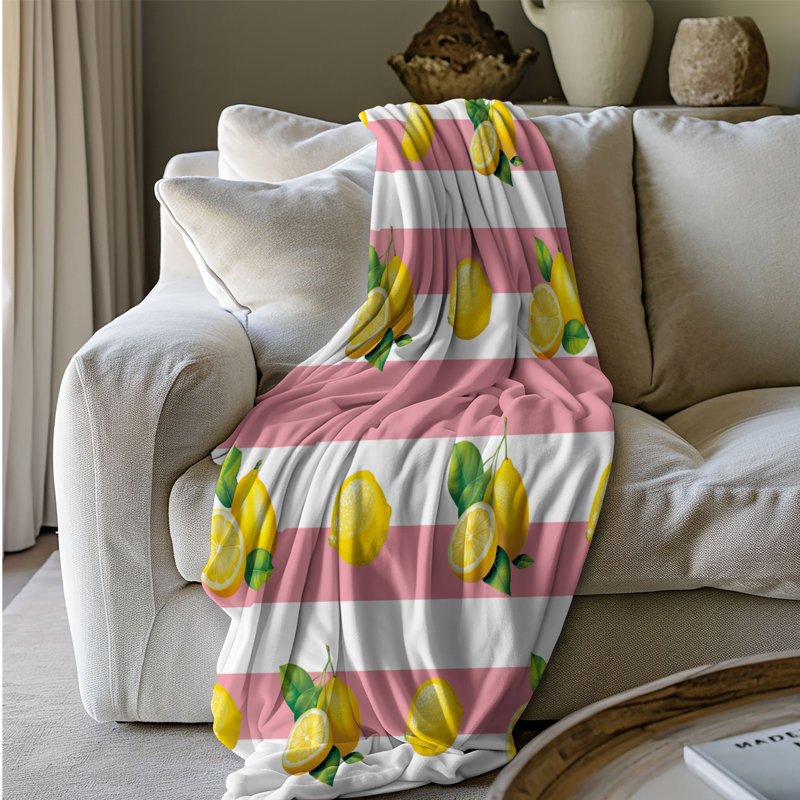 Couverture en sherpa de qualité supérieure Rosy Citrus Splash - 1 pièce, L 50 po x L 60 po