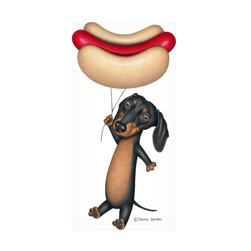 «Black Dachshund Hotdog Balloon» par Danny Gordon, impression sur toile tendue, H 19 po x l 10 po x P 2 po