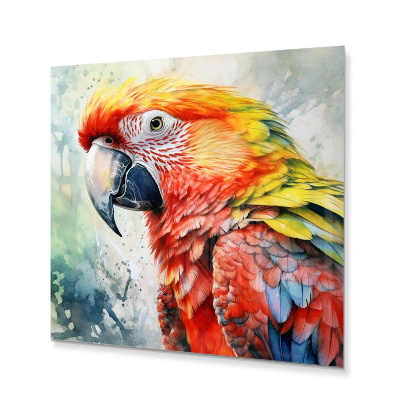 Perroquet tropical au paradis II - reproduction d'animaux sur métal, H 23 po x l 23 po x P 1 po