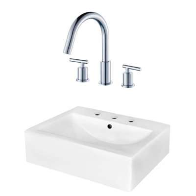 White Ceramic Rectangular Vessel Bathroom Sink with Faucet and Overflow -  Plumbing N Parts, PNP-22518