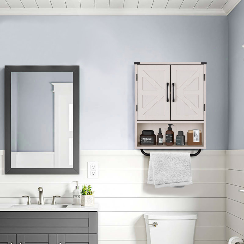 Armoire de salle de bain murale 19,3 W avec porte de grange en X à 2 portes Jodiann, Blanc