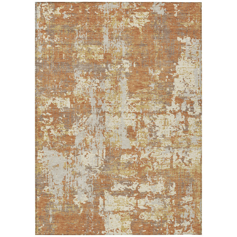 Tapis intérieur lavable abstrait cuivre et ivoire 5 pi x 8 pi