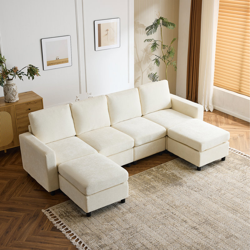 Canapé modulaire modulaire avec rangement pour siège, canapé modulaire et canapé modulaire avec repose-pieds, Chenille beige