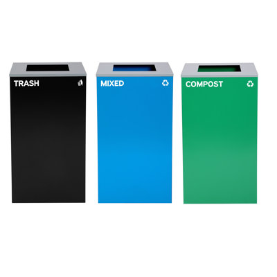 29 Gallon Steel Open Top Mixed, Compost, and Trash Can Set with Square Lid