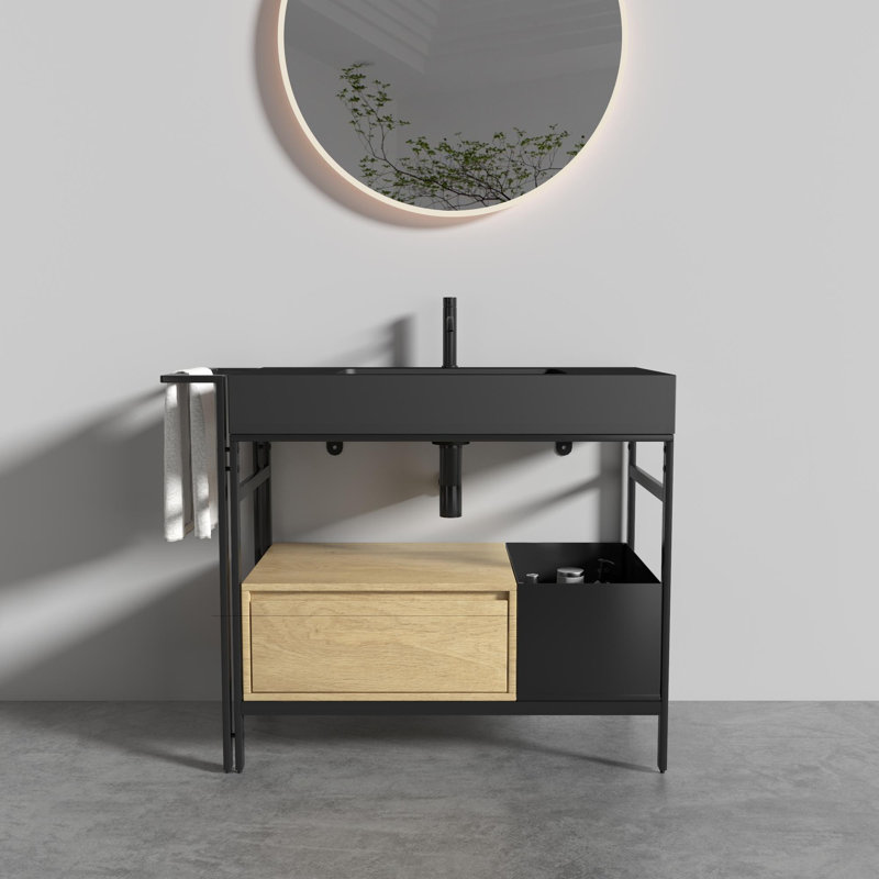 Meuble-lavabo de style industriel avec structure en métal, Noir