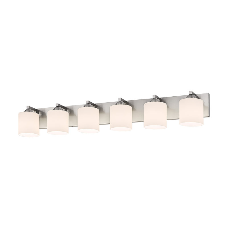 Luminaire de meuble-lavabo de salle de bain avec abat-jour en verre opale, Verre opale, Nickel brossé, 6