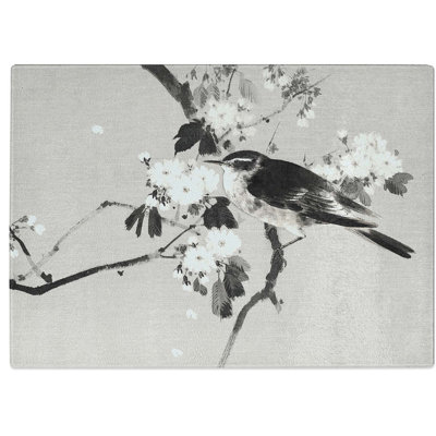 Tempered Glass Bird on a Flowering Branch Chopping Board