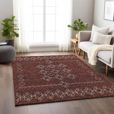 Premium Machine Washable Alliah AMF109 Paprika Rug