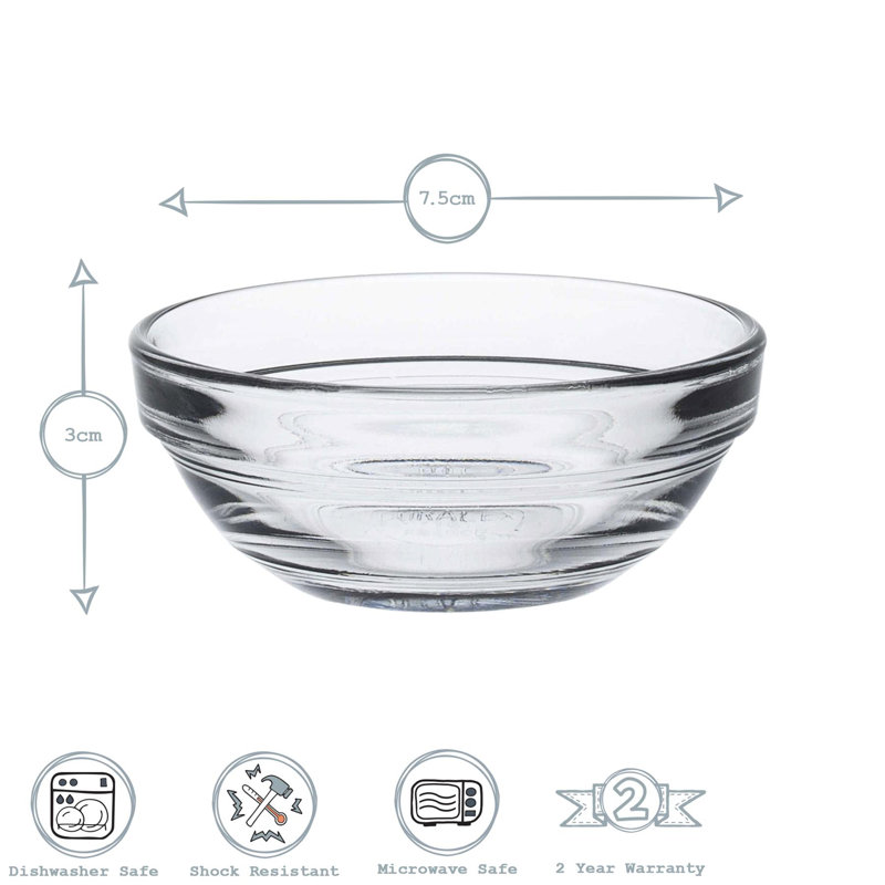 Duralex - Lys Glass Stacking Bowls for Kitchen, Serving - 7.5cm (3")