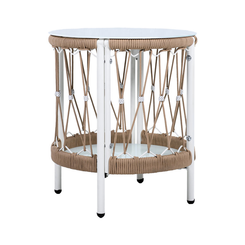 Table d'appoint de style bohémien d'inspiration bohémienne 16,99 po avec attributs tissés à la main et structure de bout de patio
