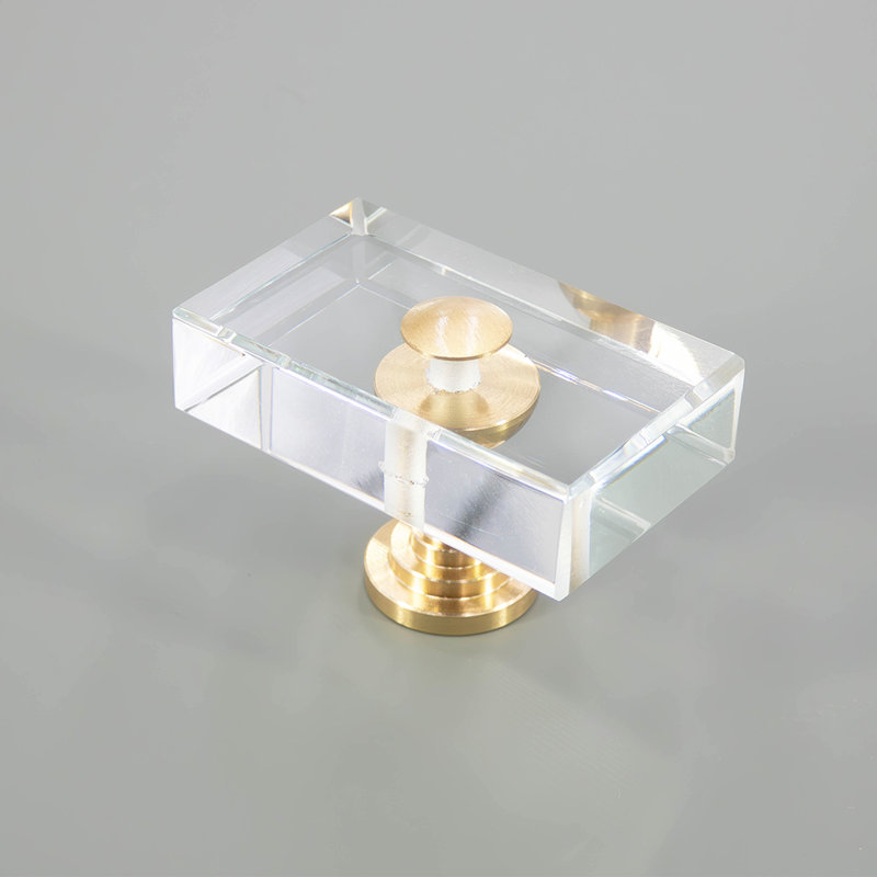 Rectangular Cabinet Knob with Brass Base, 1.77"