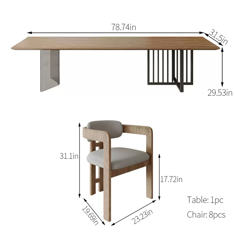 8 - Person Solid Wood Top Double Pedestal Dining Set, 29.53"H x  78.74"L x 31.5"W