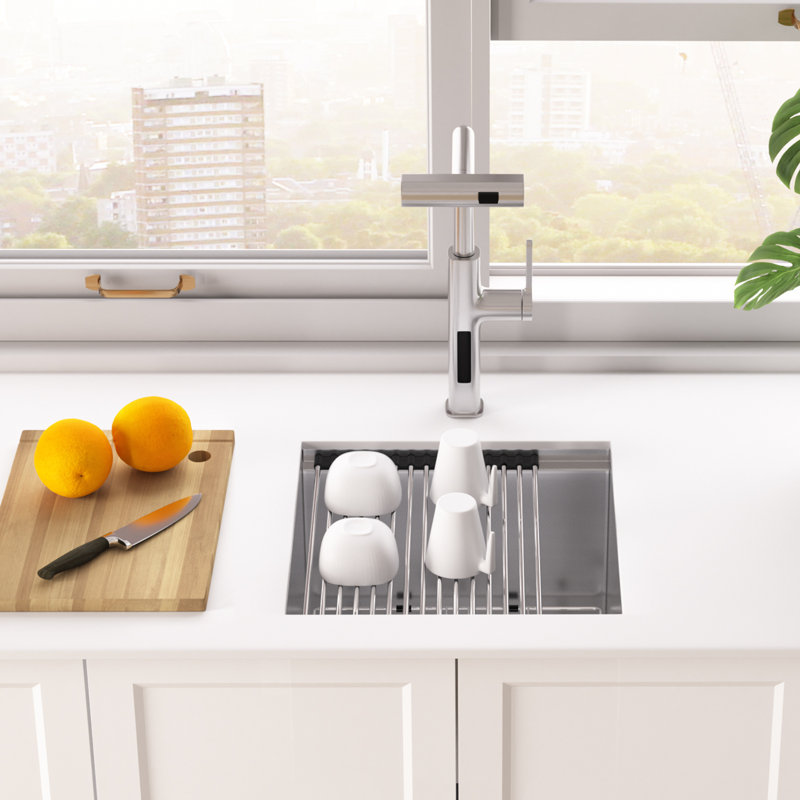 Lefton 17"x17" Stainless Steel Single Bowl Kitchen Bar Sink, Undermount Workstation Sink For Rv With Accessories, 10" Deep