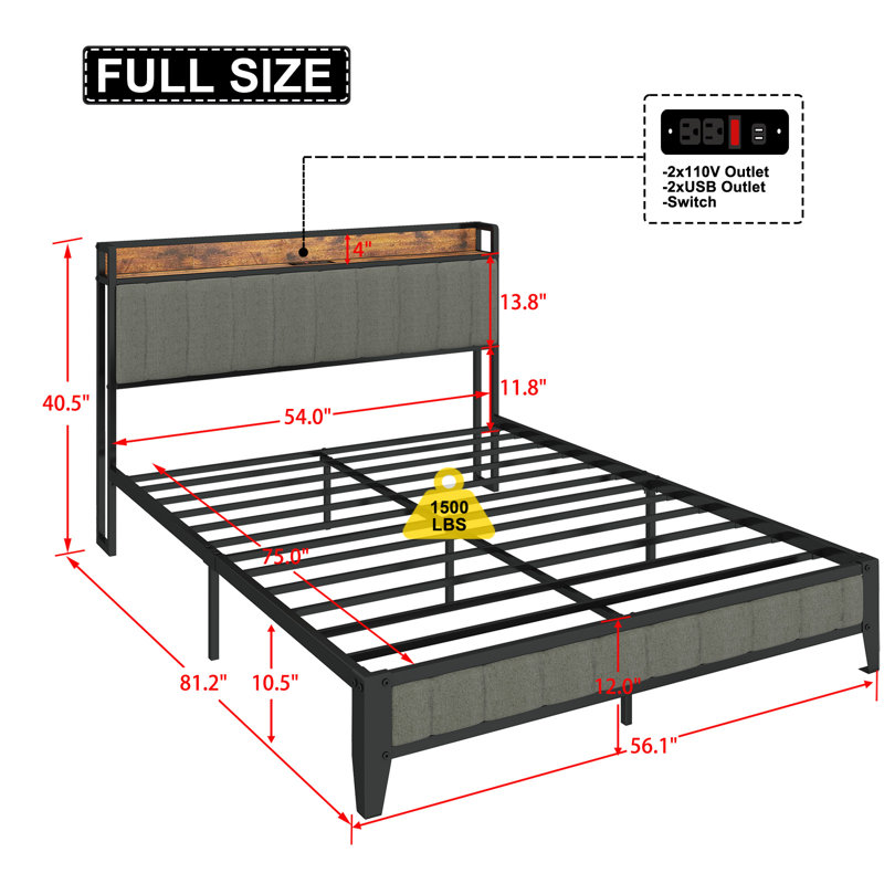 Tilisha Upholstered Metal Slat Storage Bed