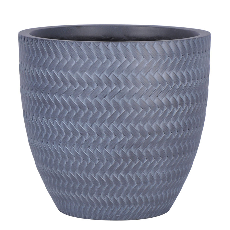 Concrete Effect Round Planter, Frostproof Outdoor Plant Pot with Plaited Pattern, Round Garden Planter with Drainage Holes