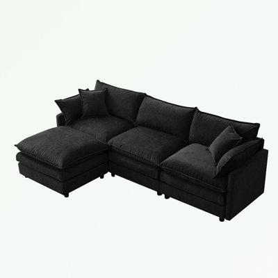 L Shape Chenille Fabric Sectional Sofa with Ottoman