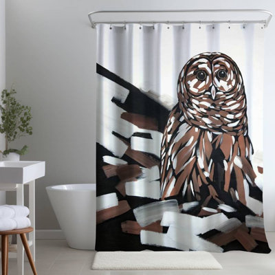Tawny Owl – White Bird Rustic Home – Polyester Shower Curtain, Dye Sublimation Print, 71" W × 74" L