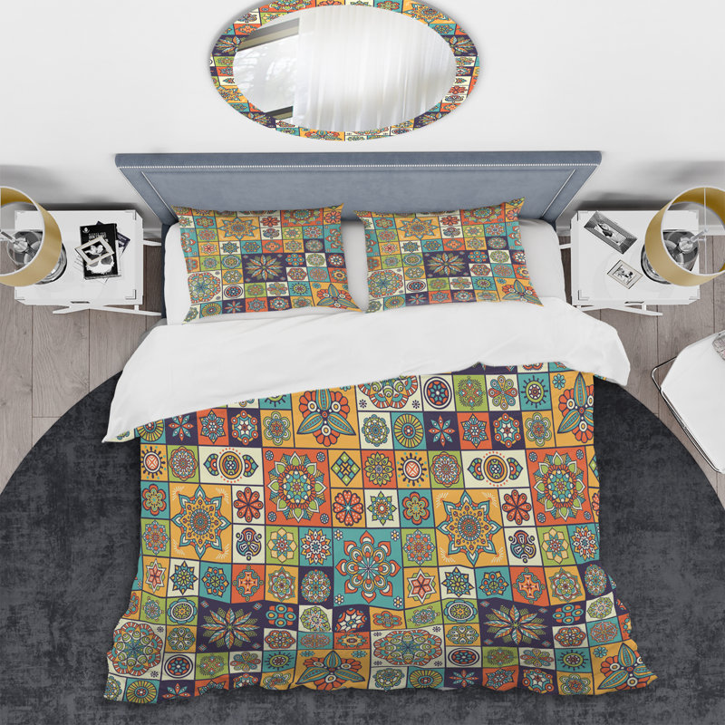 Multicolor Floral Patchwork - Abstract Duvet Cover Set - Microfiber Polyester, Twin Duvet Cover + 1 Standard Sham
