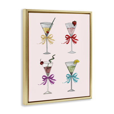 Cute Ribbon Cocktails Framed Floater Canvas Wall Art by Patricia Pinto