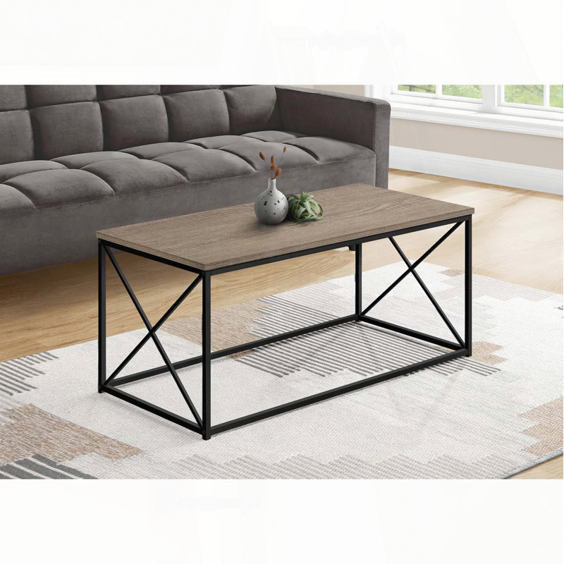 Table basse rectangulaire avec structure en X et plateau en stratifié, Taupe