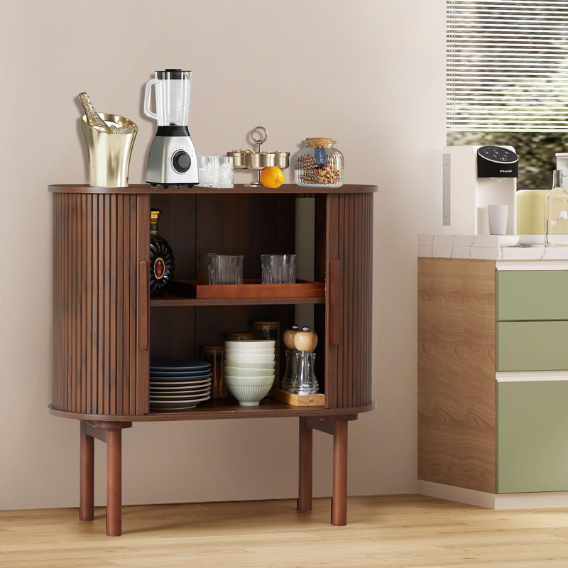 Walnut Fluted MDF Sideboard Buffet Cabinet with Slide Doors