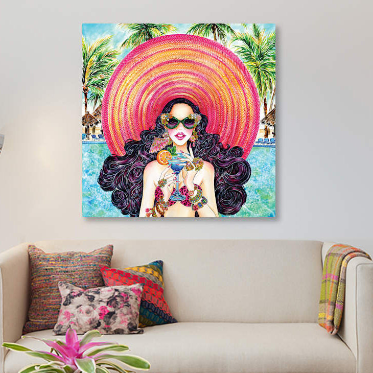 «Palm Hat», impression sur toile, H 26 po x l 26 po x P 1,5 po, Pas de tapis, Toile tendue