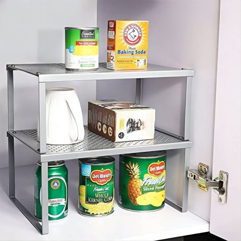 2-Piece Kitchen Cabinet Spice Rack Double-Layer Storage Rack Stackable Expandable
