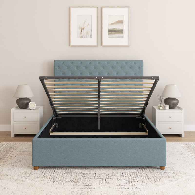 Upholstered Lift Up Storage Ottoman Bed, Small Double (137 x 220 cm), Luxe Chenille Airforce