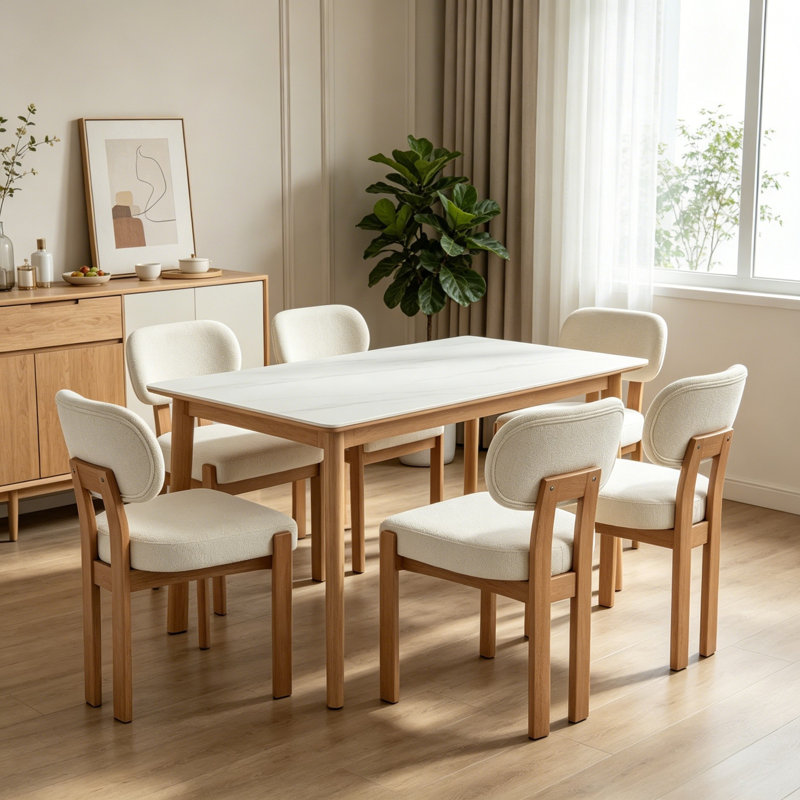 Chaise rembourrée en bois massif Inelda, 6, Beige