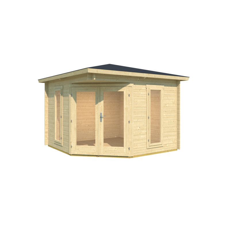  9.5 x 9.5 Ft. Corner Log Cabin With Single Glazing (28mm), Eastleigh Natural Wood