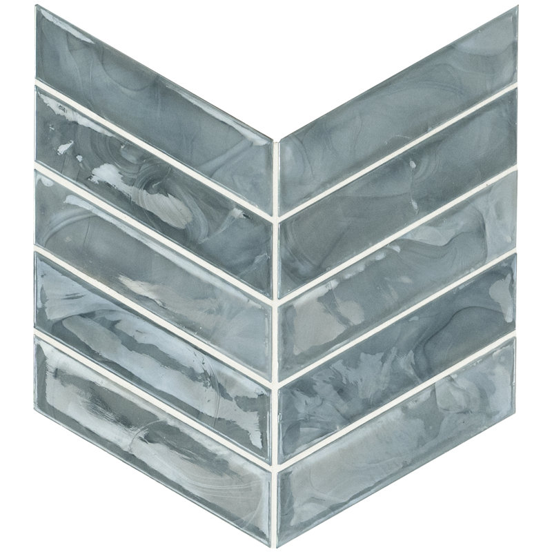 Midnight Tide Chevron 10 in. x 12 in. Glossy Glass Mosaic Wall Tile