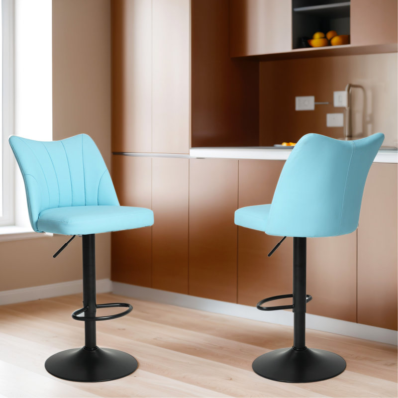 Stylish Set Of 2 Swivel Bar Stools For Seating Experience, Blue