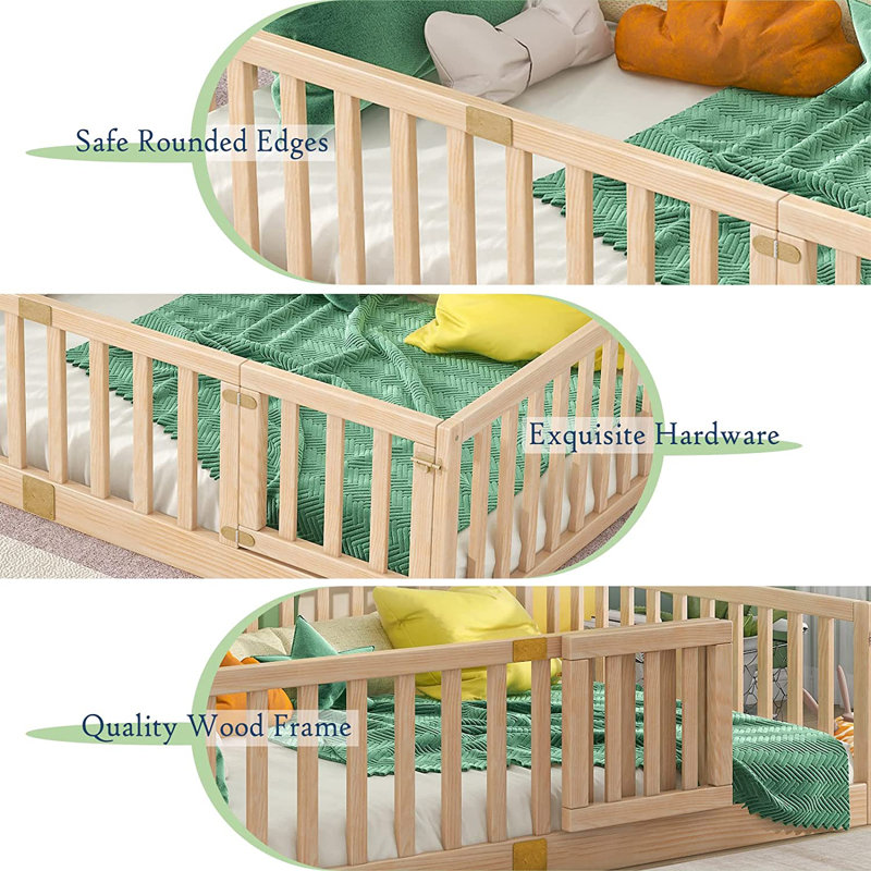 Lit plateforme en bois massif Gufran par Harriet Bee, Double, Naturel