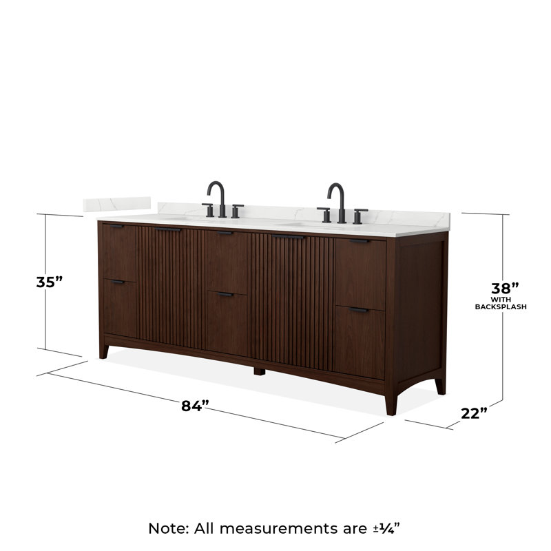 Palmilla 84" Freestanding Double Bathroom Vanity with Quartz Top, Brown, Matte Black
