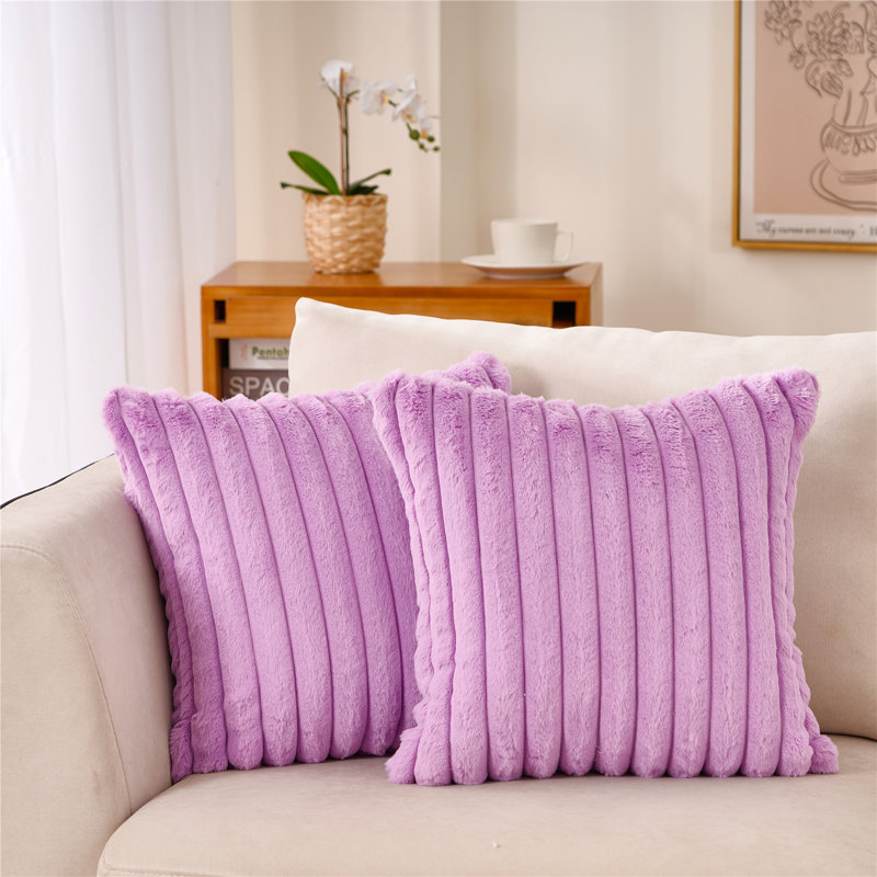 Faux Fur Reversible Throw Pillow, Lavender, 18"H x 18"W
