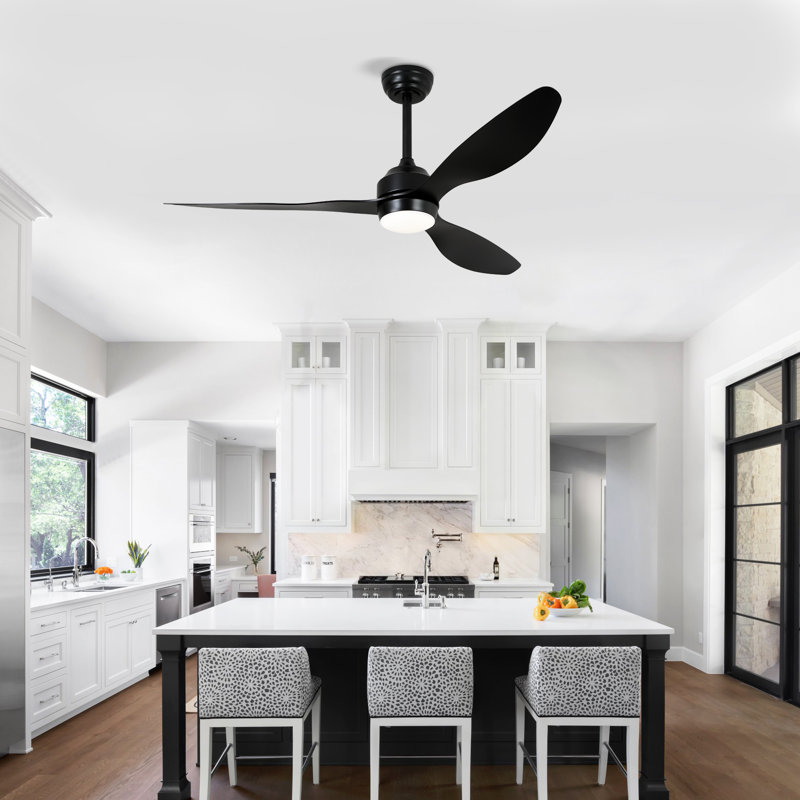 52'' 3 - Blade Indooor Ceiling Fan With Light Kit And Remote, 3 Led Colors, 6 Speed Noiseless Dc Motor & Timer, Matte Black