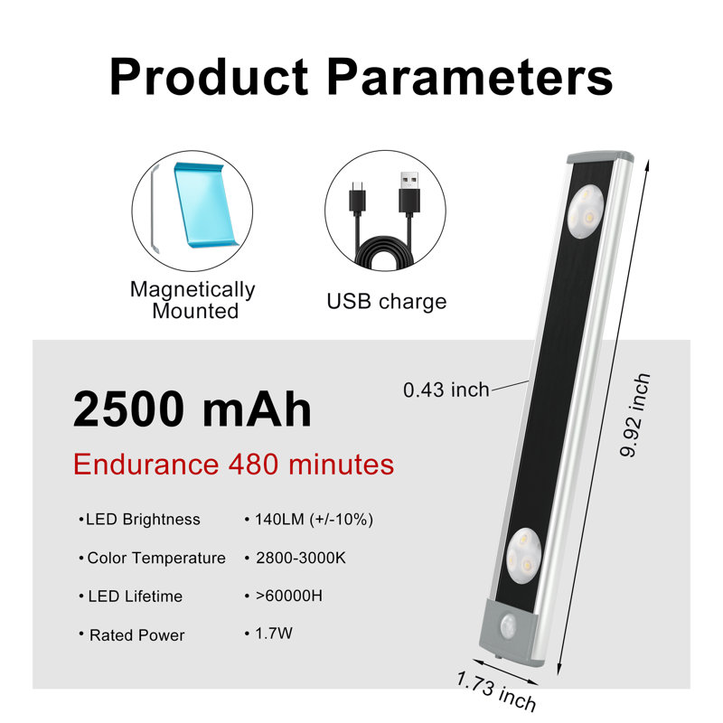 Lepotec Under Cabinet Lights - LED Wireless Motion Sensor Light, Rechargeable, Spotlight for Kitchen & Hallway, 3000