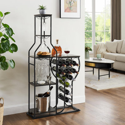 5-Tier Wine Rack Freestanding Floor, 11 Bottles Modern Wooden Wine Holder-Storage Cabinet For Home Bar, Kitchen, Dining Room Space Saving Bar Stand Wi by Trent Austin Design