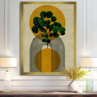 Vert et jaune, plante géométrique minimaliste bohémienne - impressions sur toile de style Mid-Century moderne, art mural moderne Mid-Century vert