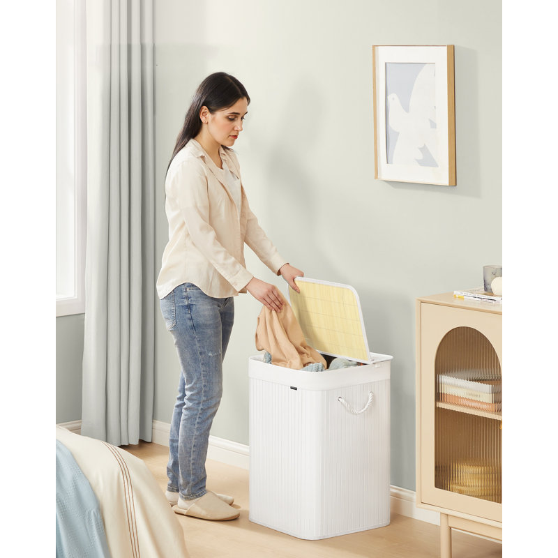 Laundry Basket, 95 L, Laundry Hamper, Laundry Bin With Lid, Bamboo, Foldable, Removable And Machine Washable Liner Bag, For Laundry Room, Bedroom