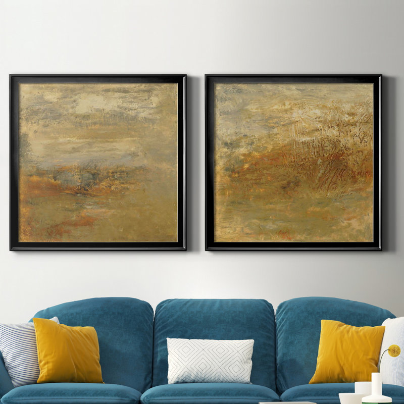 Ensemble de 2 cadres photo Encaustic Tile In Orange I, Toile avec cadre noir, H 34,5 po x l 69 po x P 1,5 po, Pas de tapis