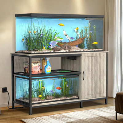 Support d'aquarium de 55 à 90 gallons avec prises de courant, grand support d'aquarium avec rangement pour accessoires