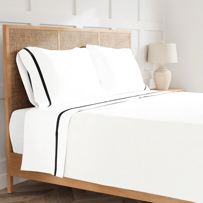 Ready-To-Bed 2.0 Cotton & Trim Sheet Set, King Sheet Set with 2 Pillowcases, White/Black