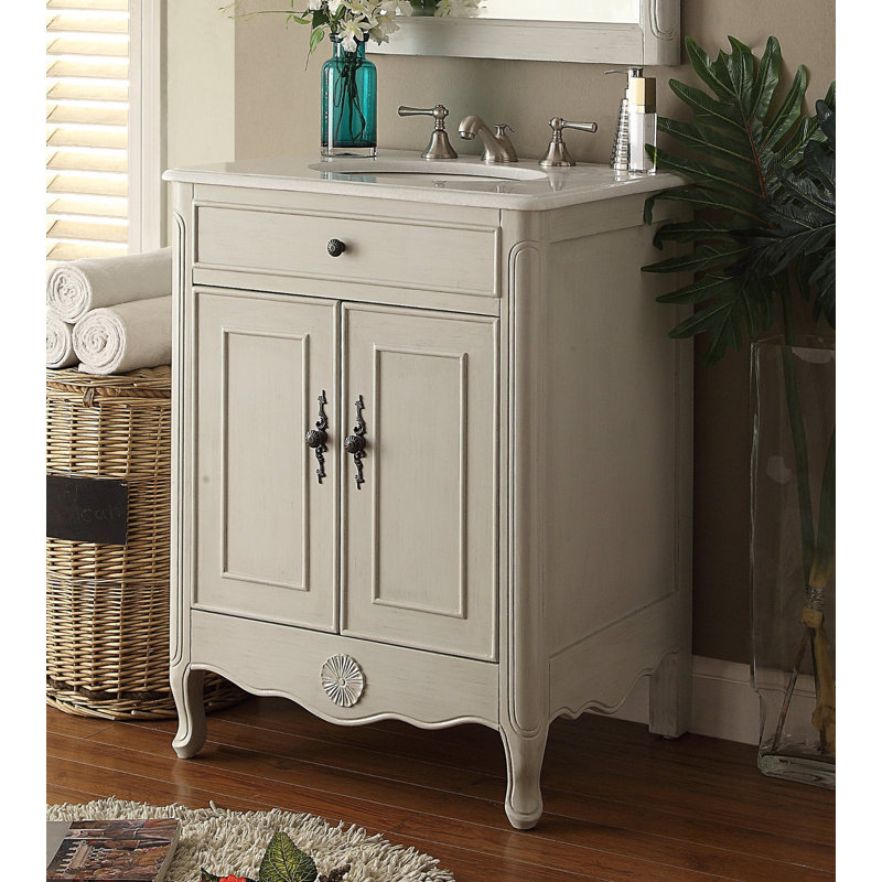 26'' Single Bathroom Vanity with Stone Top, Gray