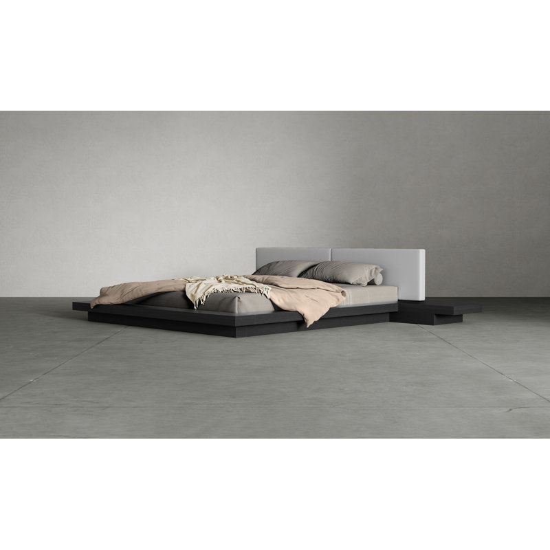 Lit plateforme Bardella, Très grand, Wengé / tissu gris perle