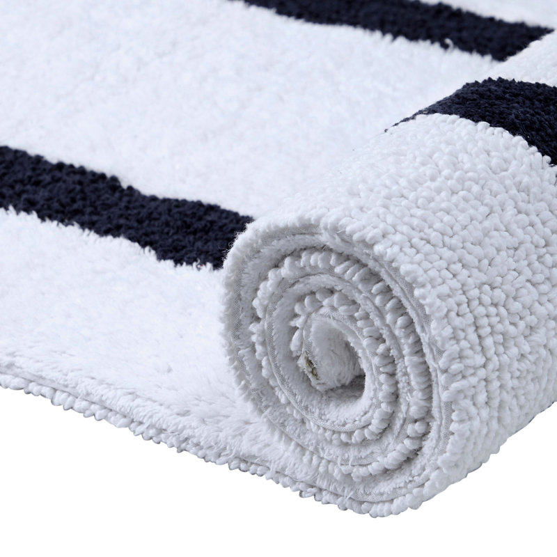 Ensemble de tapis pour salle de bain 2 pièces 100% coton 2370 g / m² Broshouse, tapis de salle de bain touffeté ultra moelleux, super absorbant certifié OEKO-TEX®, réversible, lavable à la machine, confort semblable au spa, blanc / bleu marine