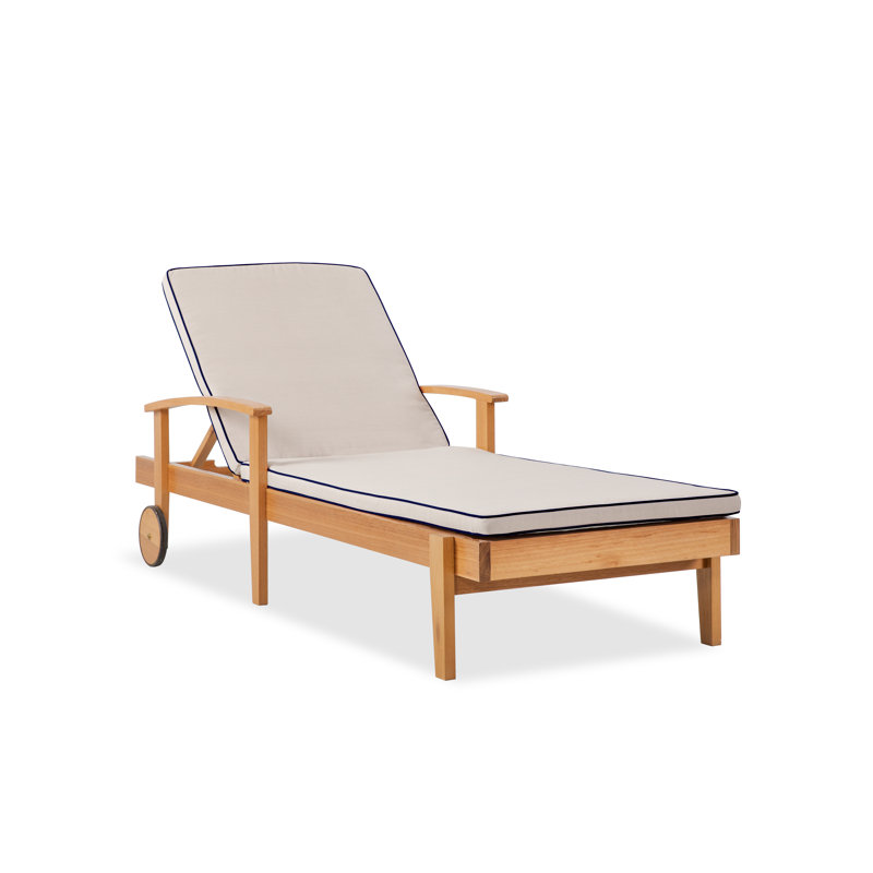 Outdoor Eucalyptus Wood Chaise Lounge, Cushion Included, Blue