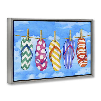 Flip Flops on Clothesline Framed Floater Canvas by Paul Brent
