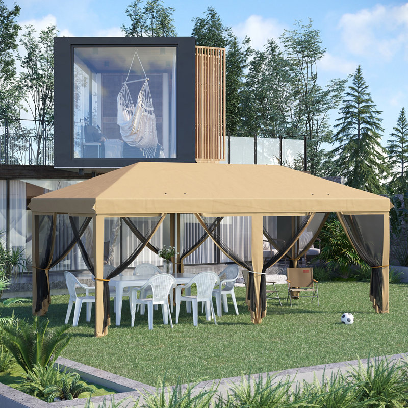 Outsunny 10' X 20' Pop Up Canopy Tent With Netting, Beige, Beige