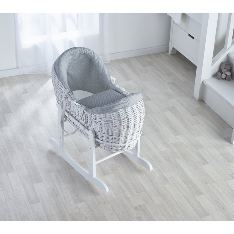 Moses Basket with Bedding with Mattress, White/Light Grey